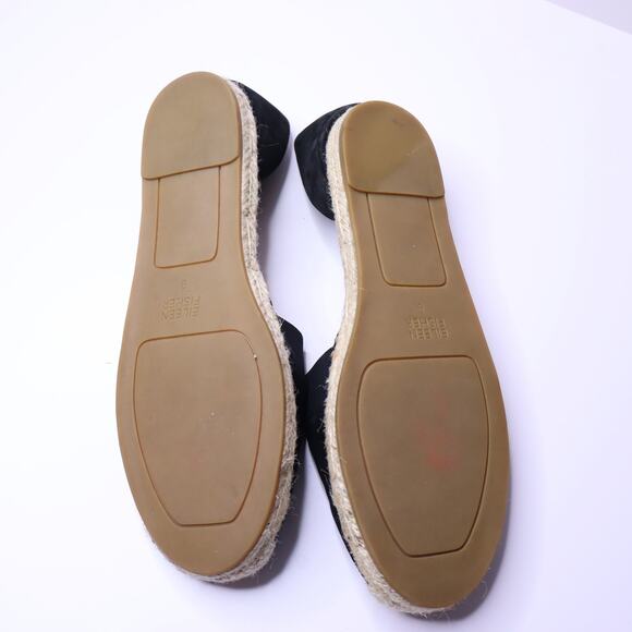 EILEEN FISHER Lady Tumbled Nubuck Espadrille Flats Black Open Sides Women's 9 - Picture 8 of 9